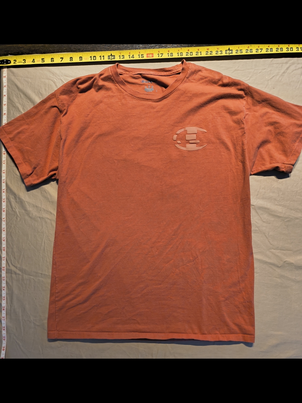 Champion Men's Crew Neck Tee in Coral Orange with Chest Emblem